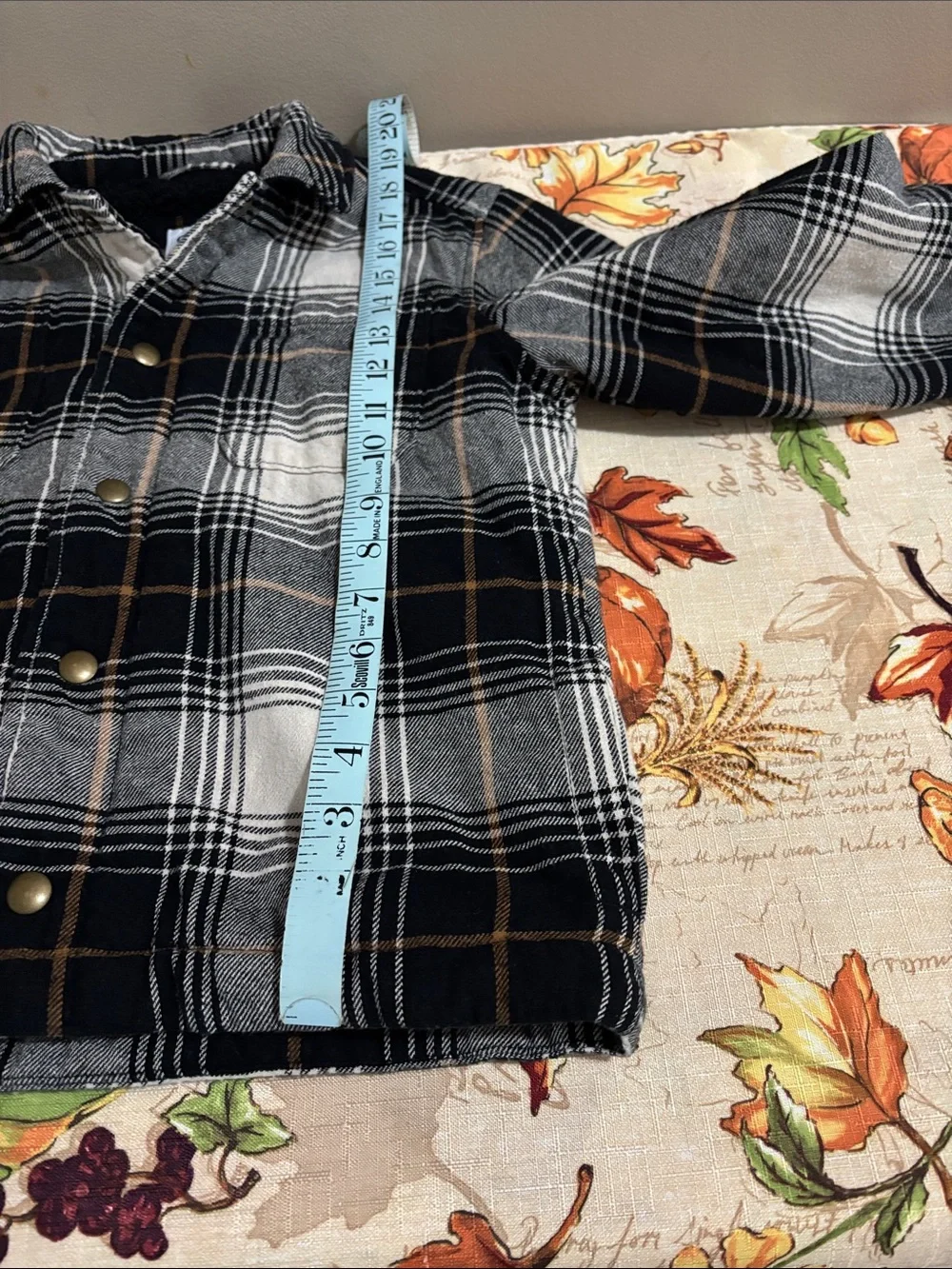Old Navy Black Cream Plaid Button-Up Shacket with Brown Accent